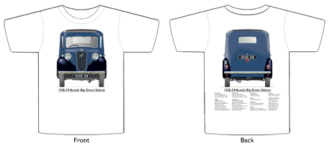 Austin Big Seven 2 door 1938-39 T-shirt Front & Back